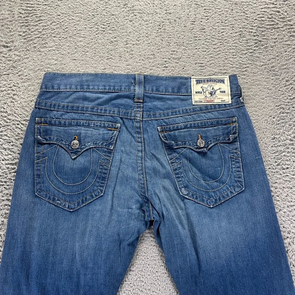 Vintage True Religion Jeans Mens 38x34 Blue Cotton Denim Straight Faded Workwear